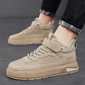 Eleganti sneaker alte kaki da uomo con lacci e design con cinturino in velcro regolabile