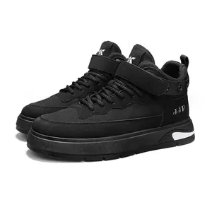 Sneaker alte da uomo nere alla moda con cinturino in velcro e suola spessa durevole