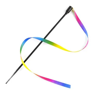 Bacchetta Interattiva per Gatti Arcobaleno Con Nastro di Raso Colorato e Asta in PVC Flessibile Giocattolo per Gatti
