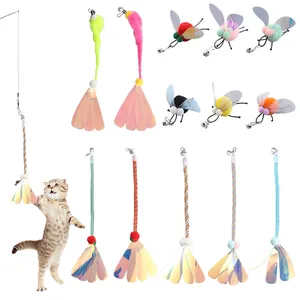 Interactive Cat Wand Replacement Head Toy With Sequin Hose Bell Design DIY Insect Shape Plush Cat Teaser Refills Pet Supplies