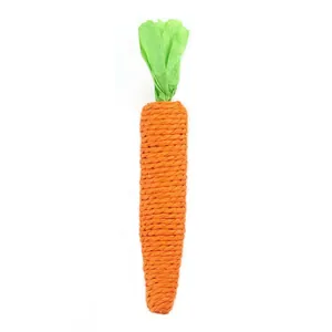 Durable sisal hemp rope carrot shaped pet chew squeaky toy for cats and dogs on white background