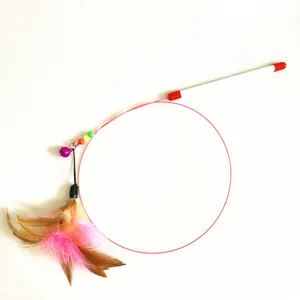 Detailed view of the flexible steel wire and colorful feather cat teaser wand