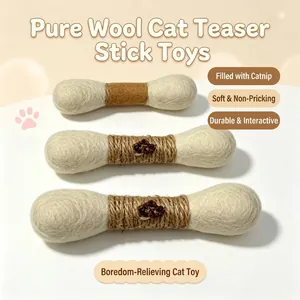 Pure wool cat toys in cotton swab shape with catnip filling for biting and interaction