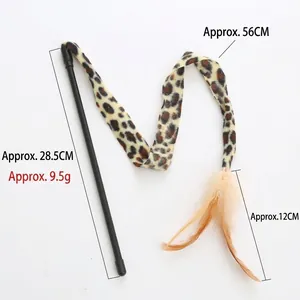 Vara para gatos con estampado de leopardo, pluma y tira de tela larga de 56 cm