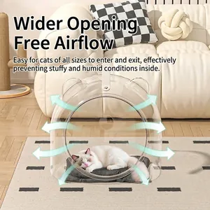 Transparent PET Space Capsule Cat Bed Modern Minimalist Semi-Closed Pet Nest Portable Clear Cat House With Plush Cushion