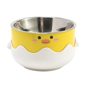 Cartoon little yellow duck stainless steel pet bowl for cats and dogs food or water
