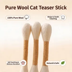 Natural 100% pure wool cat teaser toy, large cotton swab shape for teething relief