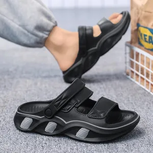 Lässige schwarze Herren-Sommersandalen mit rutschfester dicker Sohle für Strand und Freizeit