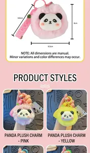 Panda Plüschball Schlüsselanhänger Details mit Maßen und Farben in Rosa und Gelb