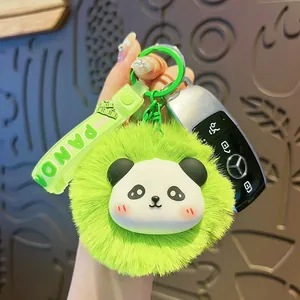 Lindo llavero de panda de peluche verde con cabeza de panda de silicona y correa PANDA