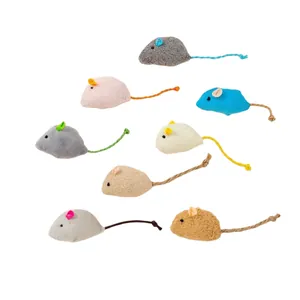 Collection of seven colorful plush catnip mouse toys for indoor cats on white background