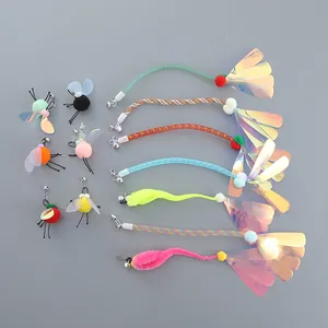 Colorful insect-themed cat teaser wand replacement heads with sequins and small bells.