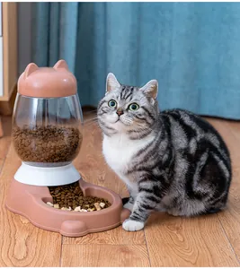 Scène avec un chat gris à côté d'un distributeur automatique de croquettes 2,5L