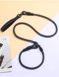 Durable integrated P-chain dog leash with sturdy black hardware for medium large dogs