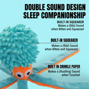 Jouet en peluche poulpe bleu pour chien avec couineur intégré et papier bruissant sonore