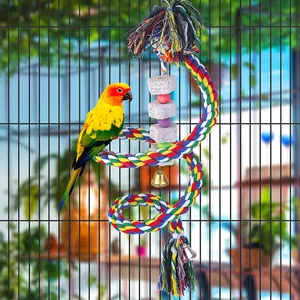 Jouet durable en corde de coton spirale pour perroquet avec pierres minérales et cloche