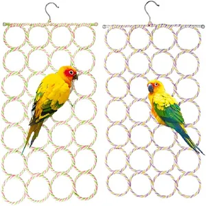 Großes buntes Papageien-Baumwollseil-Kletternetz für Vögel mit mehreren Ringlagen