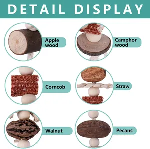 Detail view showing natural materials like apple wood and walnut for bird toy