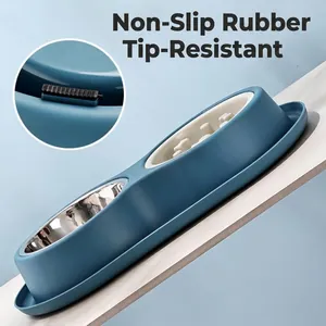 Non-slip anti-ant pet double bowl with stainless steel bowl and slow feeder insert