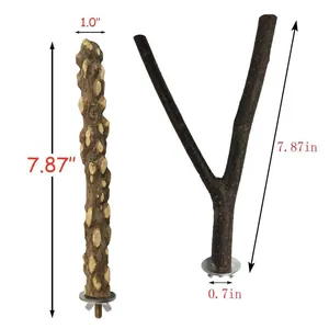 Dimension details of natural prickly ash wood bird perches showing 7.87 inch length and screw base