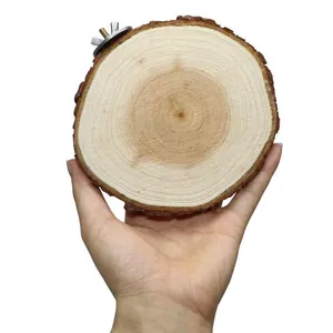 Natural round wood bird perch platform with metal wing nut for easy cage installation