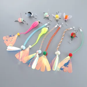 Colorful iridescent cat wand replacement heads featuring insect and tube designs for DIY play