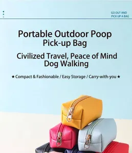 A stack of colorful portable pet waste bag dispensers featuring durable metal zippers