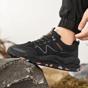 Premium black men's outdoor hiking shoe featuring a breathable design and soft sole for comfort