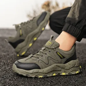 Men's army green outdoor hiking shoes with breathable upper and durable rubber soles