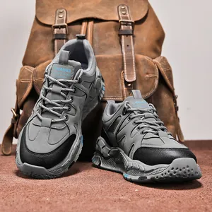 Grey men's business casual outdoor hiking sneakers with breathable soft sole design