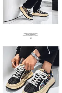 Primer plano de zapatillas con plataforma para hombre y diseño de patrón étnico