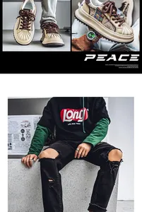 Detalle de zapatillas de plataforma para hombre con puntera de concha y patrones