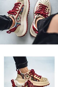 Vista detallada de zapatillas de plataforma para hombre con puntera reforzada y estilo étnico.