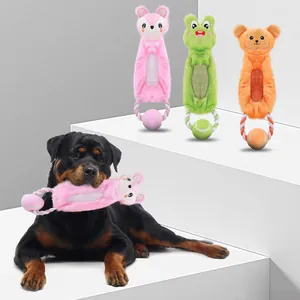 Interactive Dog Toy Tennis Ball Cotton Rope Plush Ring Cute Animal Shape Squeaky Monkey Fox Frog Plush Toy For Boredom Relief