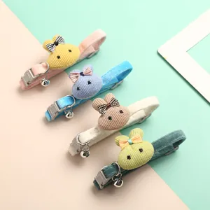 Adjustable Cute Cartoon Rabbit Flower Pet Collar With Bell Soft Velvet Knitting Kitten Puppy Neck Strap For Cats Small Dogs Birthday Holiday Accessory