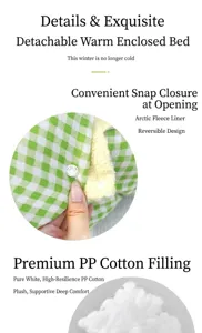 Close-up of snap buttons and premium PP cotton filling for warm pet bed