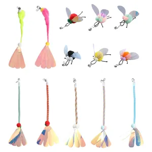 10-piece set of colorful DIY cat teaser toy replacement heads with shiny sequins and insect shapes