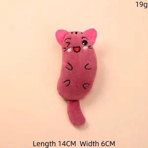 Detailed close-up of funny pink catnip plush toy with cute embroidered cat face
