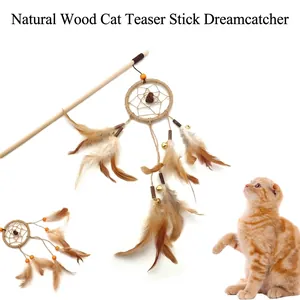 Interactive Matatabi Wood Cat Teaser Wand Toy With Natural Feather And Bell Dreamcatcher Style Handmade Pet Wand For Boredom Relief Indoor Play