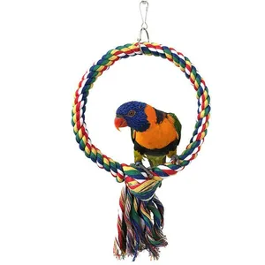 Buntes Geflochtenes Baumwollseil Papagei Schaukel Spielzeug Kletterring Für Kleine Mittlere Vögel Vogelkäfig Hängespielzeug