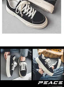 Macro view of black Harajuku style canvas sneakers with thick soles and rope laces