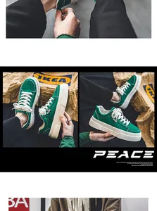 Detailed macro view of green Harajuku style canvas sneakers with thick soles for men