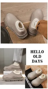 Warm winter clogs with plush lining and a white knit sock collar on a thick sole