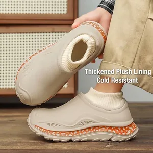Warm winter cotton slippers with thick soles and knitted sock collar for men and women