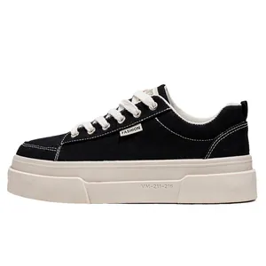 Classic black canvas platform sneakers with thick white rubber soles for stylish casual wear