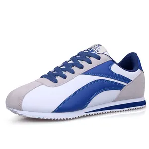 Baskets rétro pour hommes bleu et blanc en cuir respirant au design classique et sobre