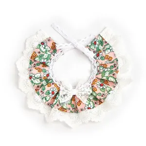 Collar de flores para mascotas con encaje blanco y lazo para gatos y perros pequeños bib