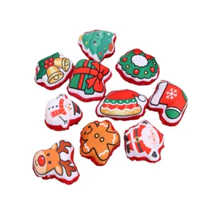Set of 10 festive Christmas plush cat toys featuring Santa, reindeer, and tree motifs