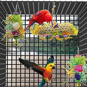 3-teiliges Set bunter Vogel-Schredderspielzeuge mit Bambus und Papierseide für Papageien