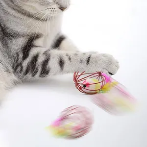 Palla giocattolo interattiva per gatti con topo in peluche in gabbia e piume colorate